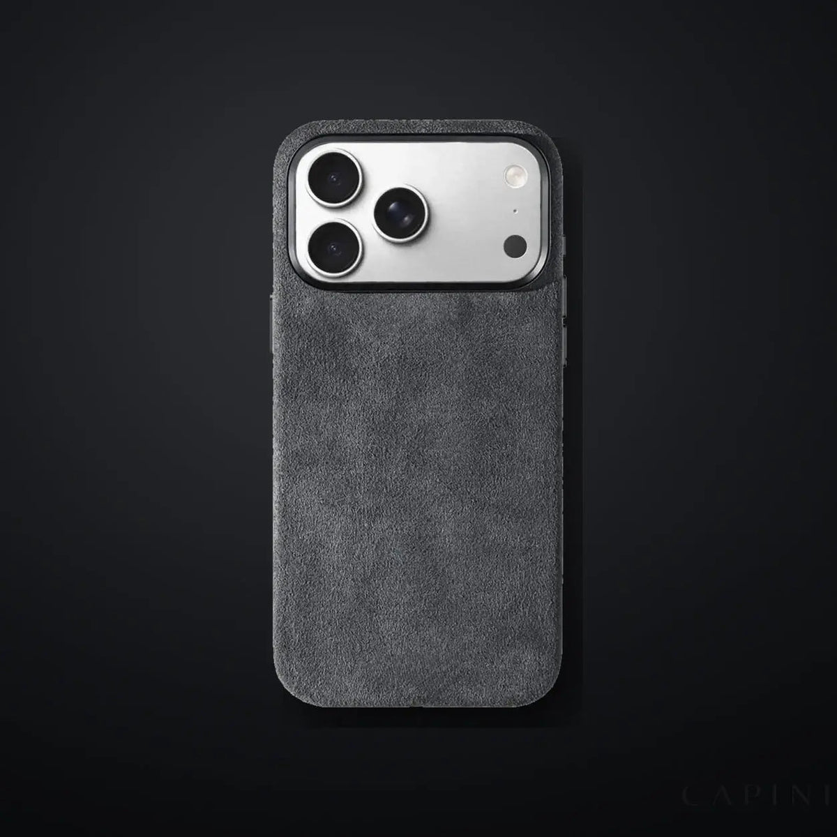 Monaco GT iPhone case in dark grey Alcantara with a MagSafe-ready core