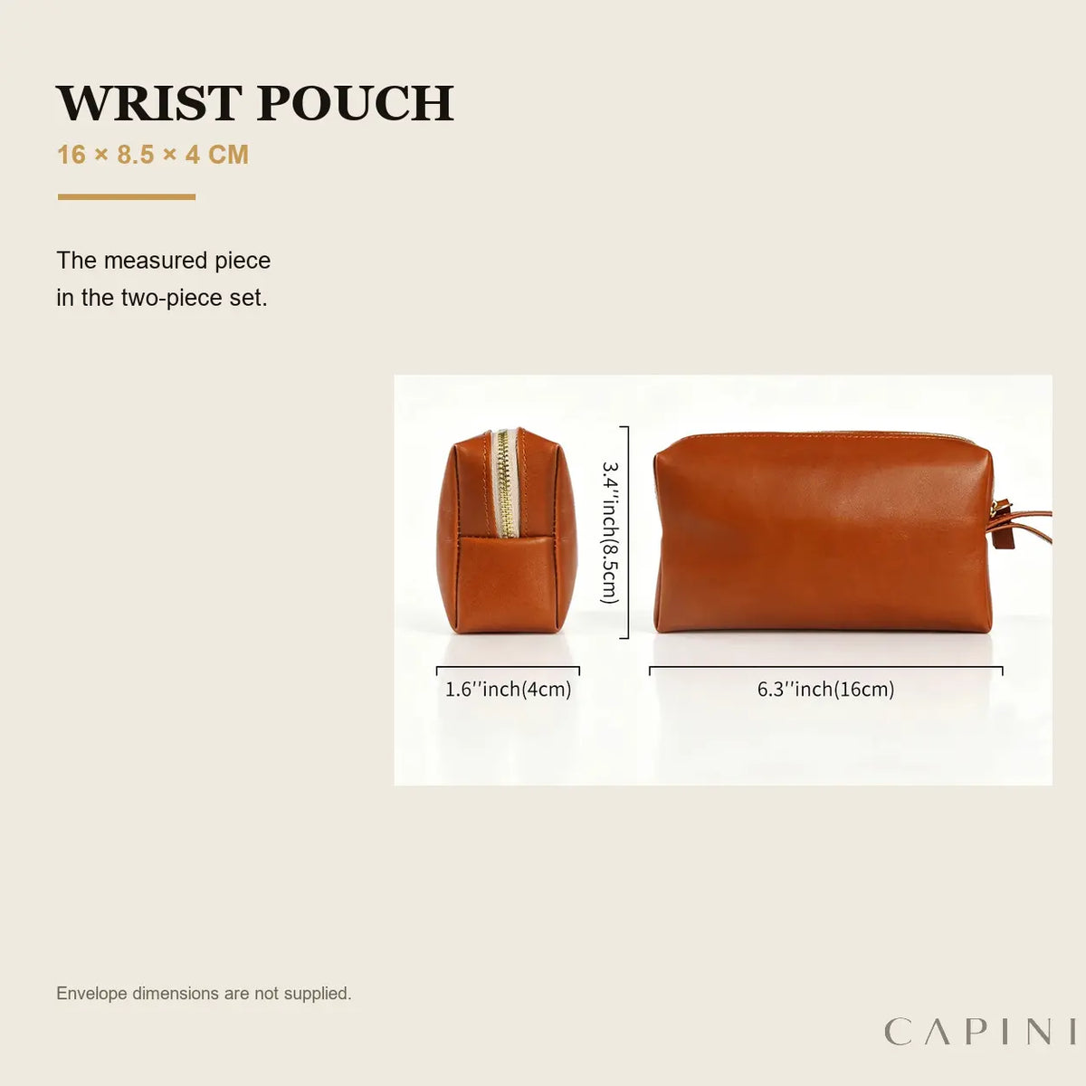 Ancona wrist pouch dimensions: 16 by 8.5 by 4 centimetres