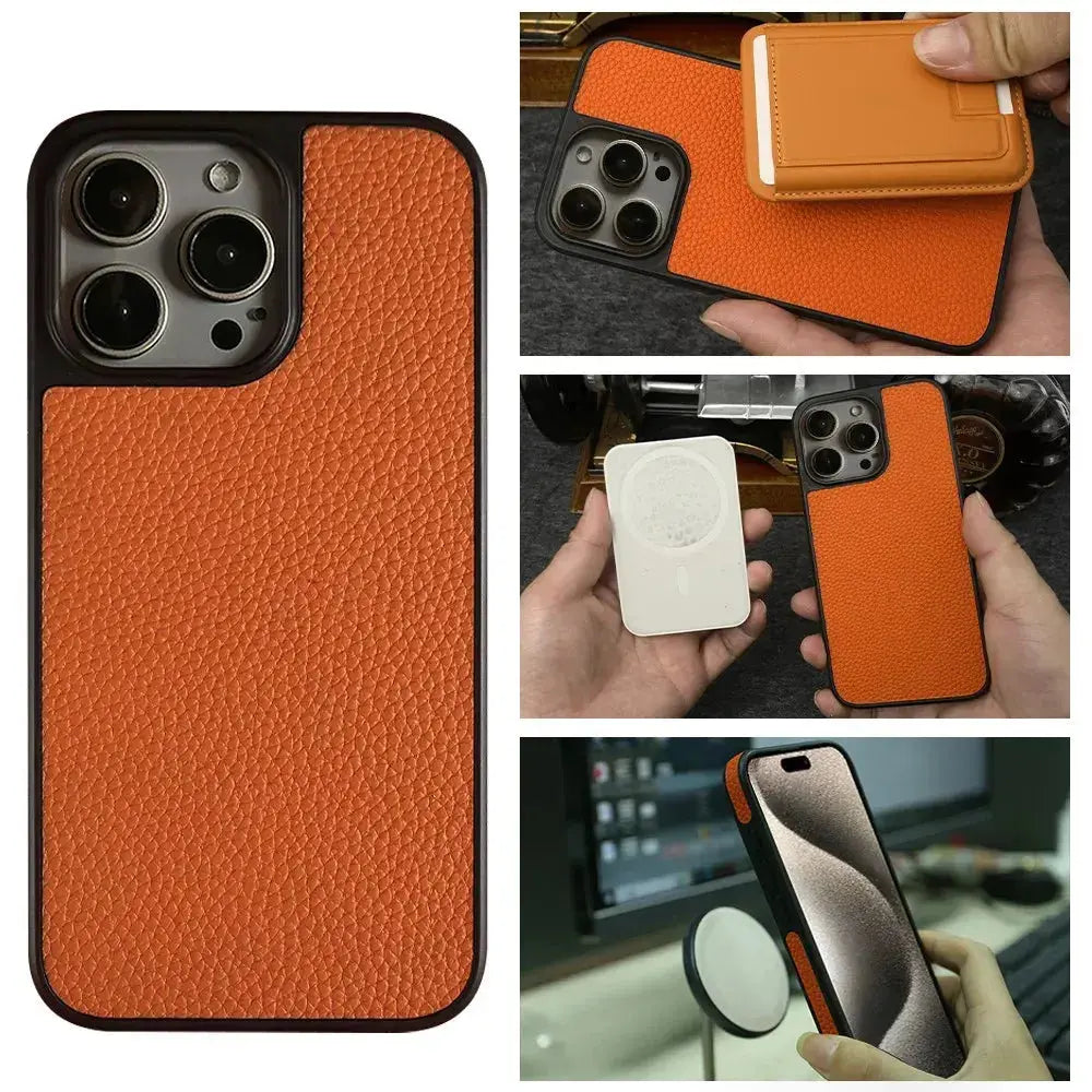 Magnetic Genuine Leather Phone Case For iPhone 16 Pro Max 15Pro 14 13pro 12 11 Cowhide Wireless Magsafe Fundal Back Shell capa Capini Firenze