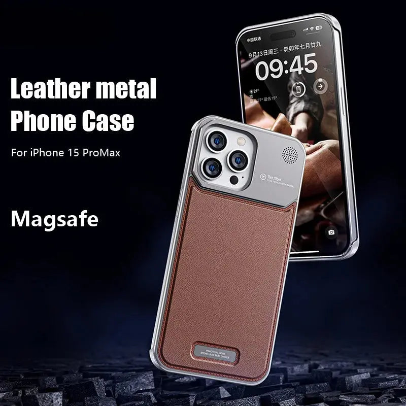 Luxury Leather Metal Phone Case for iPhone, Magsafe Wireless Charge, Aluminum Alloy, Cover for iPhone 14, 13, 15 16 Pro Max - Capini Firenze