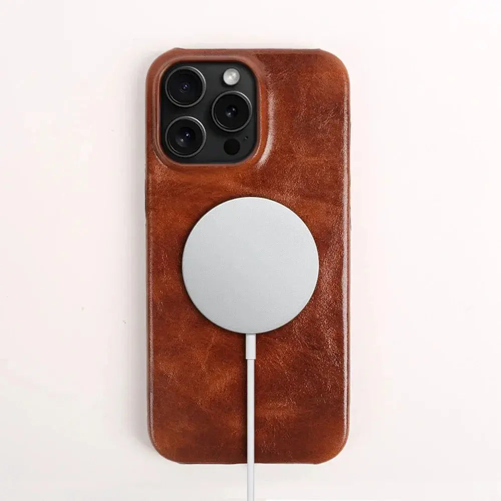 Business Genuine Leather Case for iPhone 16 Pro Max 14 13ProMax 12 11 Magnetic Magsafe Premium Cowhide Phone Cover Back Coque Capini Firenze