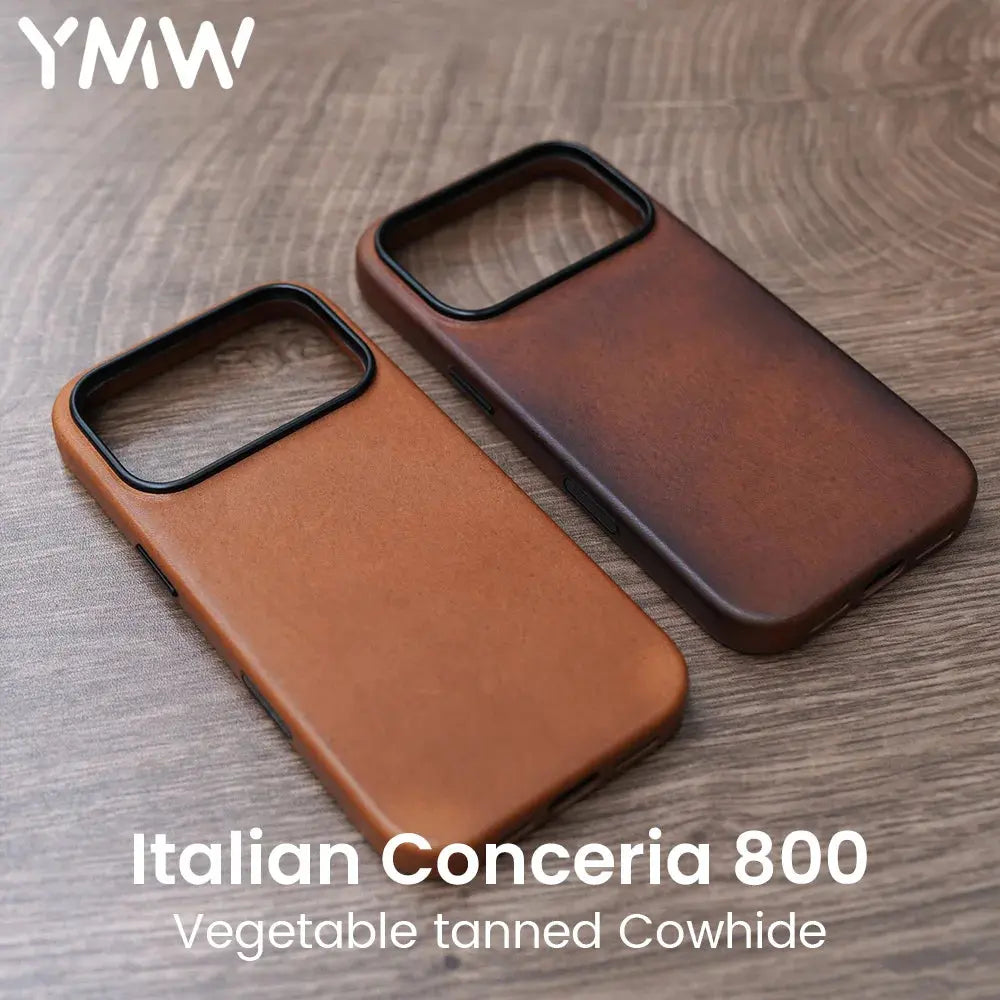 YMW Handmade Italian Genuine Leather Case for iPhone 17 16 15 Pro Max Magnetic Luxury Business Retro Cow Phone Cover - Capini Firenze