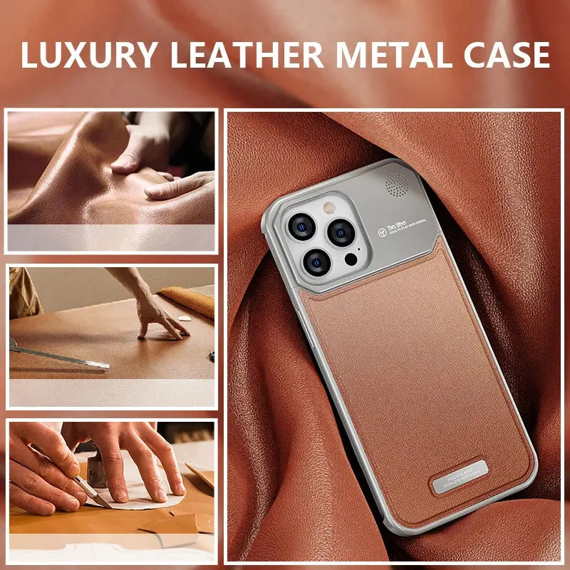 Luxury Leather Metal Phone Case for iPhone, Magsafe Wireless Charge, Aluminum Alloy, Cover for iPhone 14, 13, 15 16 Pro Max - Capini Firenze