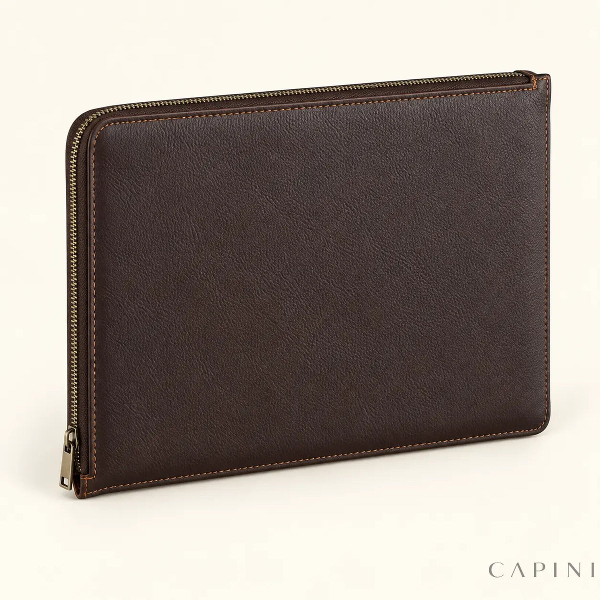 Tolentino espresso leather folio - plain reverse face and zipper