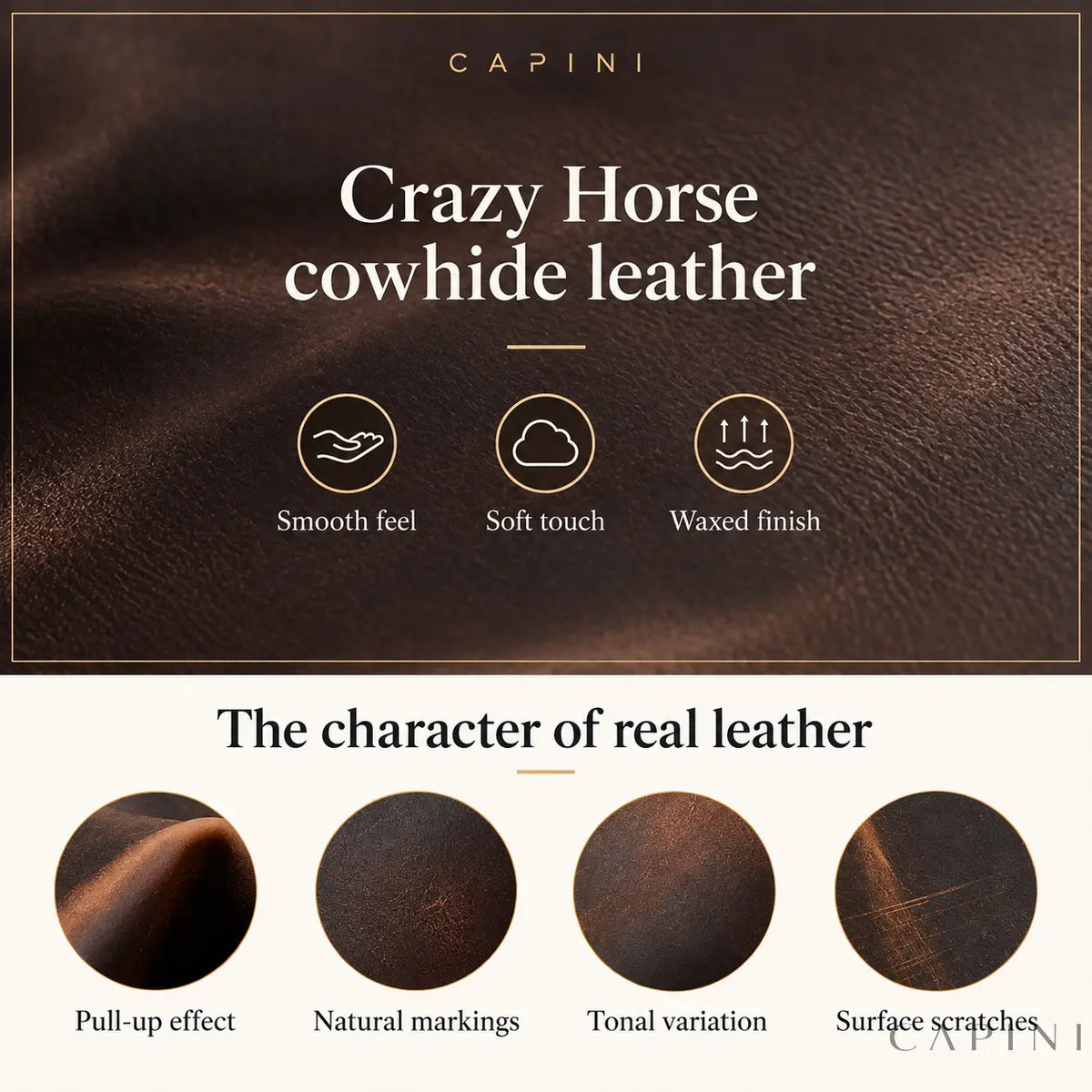 Crazy Horse cowhide leather characteristics and natural variations