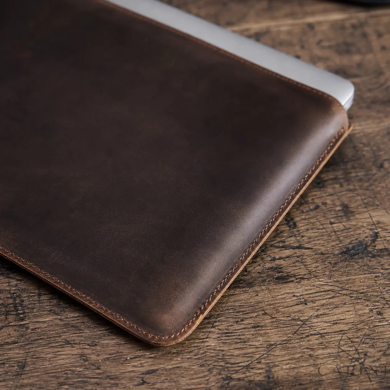 Ivrea Espresso pull-up leather MacBook sleeve material detail