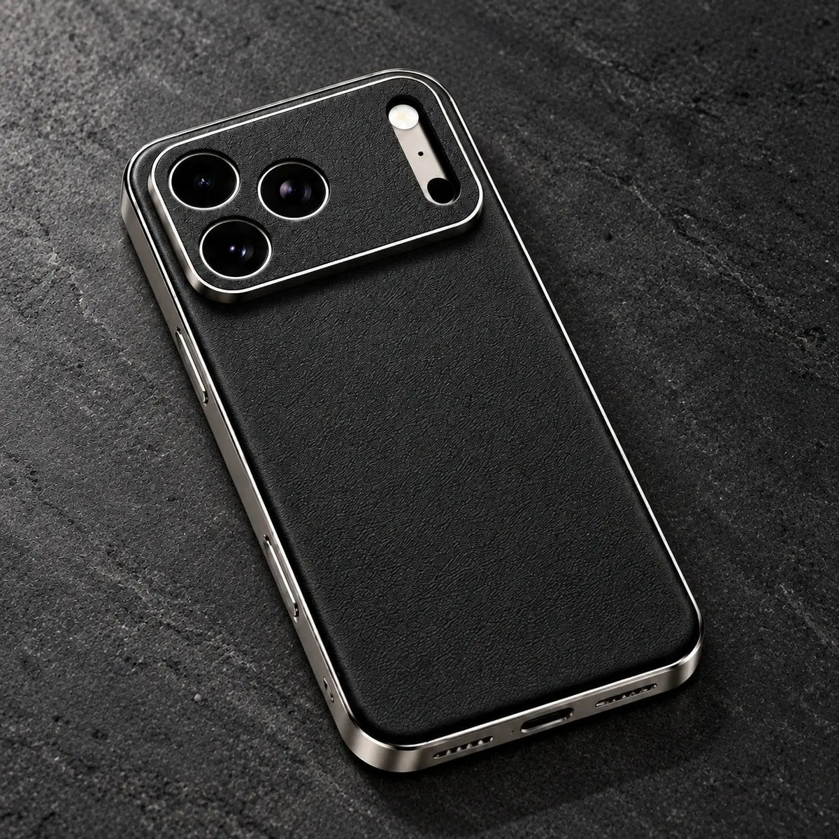 Portofino fine-grain leather case, Black, on dark stone #Colour_Black