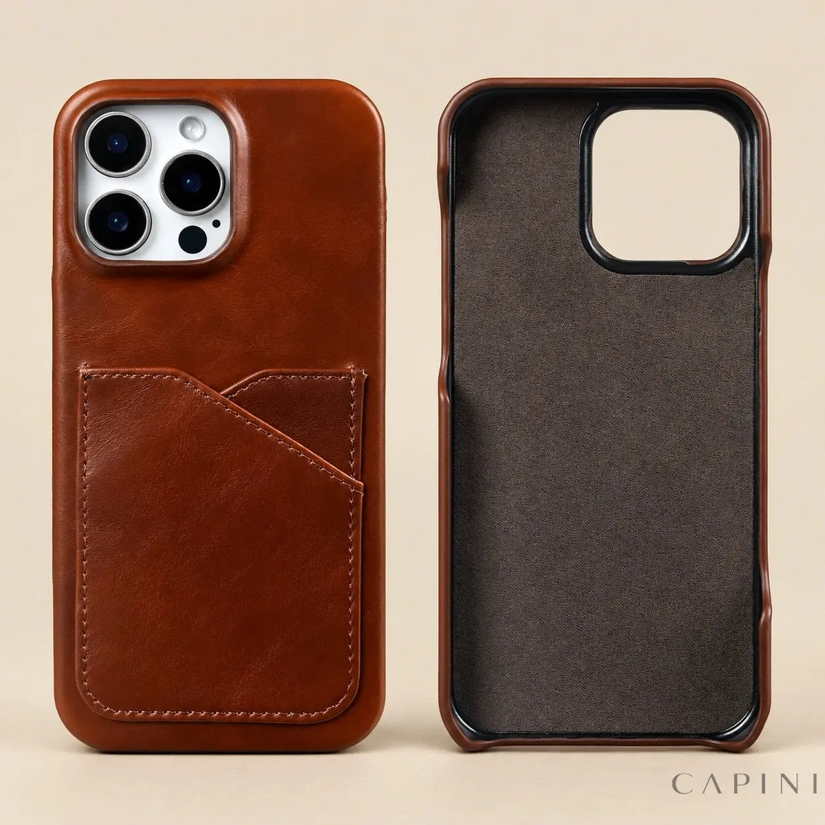 Treviso Chestnut - leather card pocket and microfibre interior