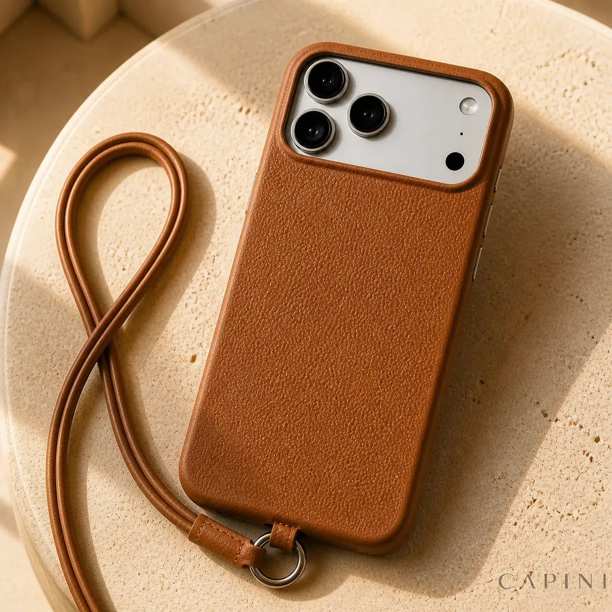 Milano Lanyard brown leather case for iPhone 17 Pro Max with matching cord