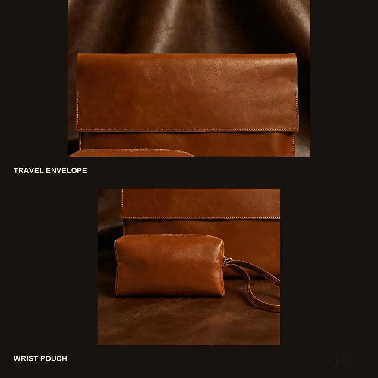 Ancona travel envelope and wrist pouch shown as a two-piece set
