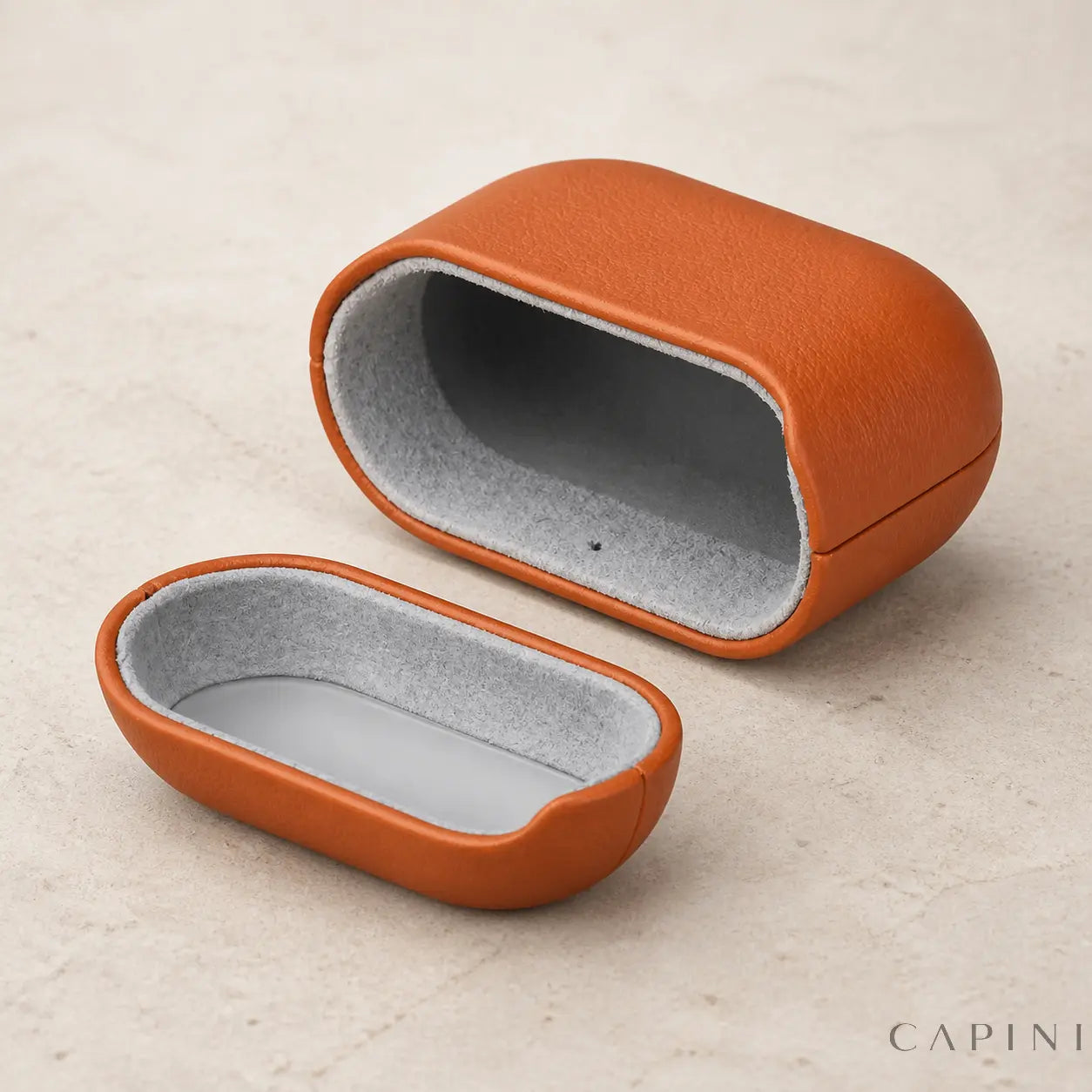 Pesaro Fine Grain cognac leather case two-piece construction and microfibre lining