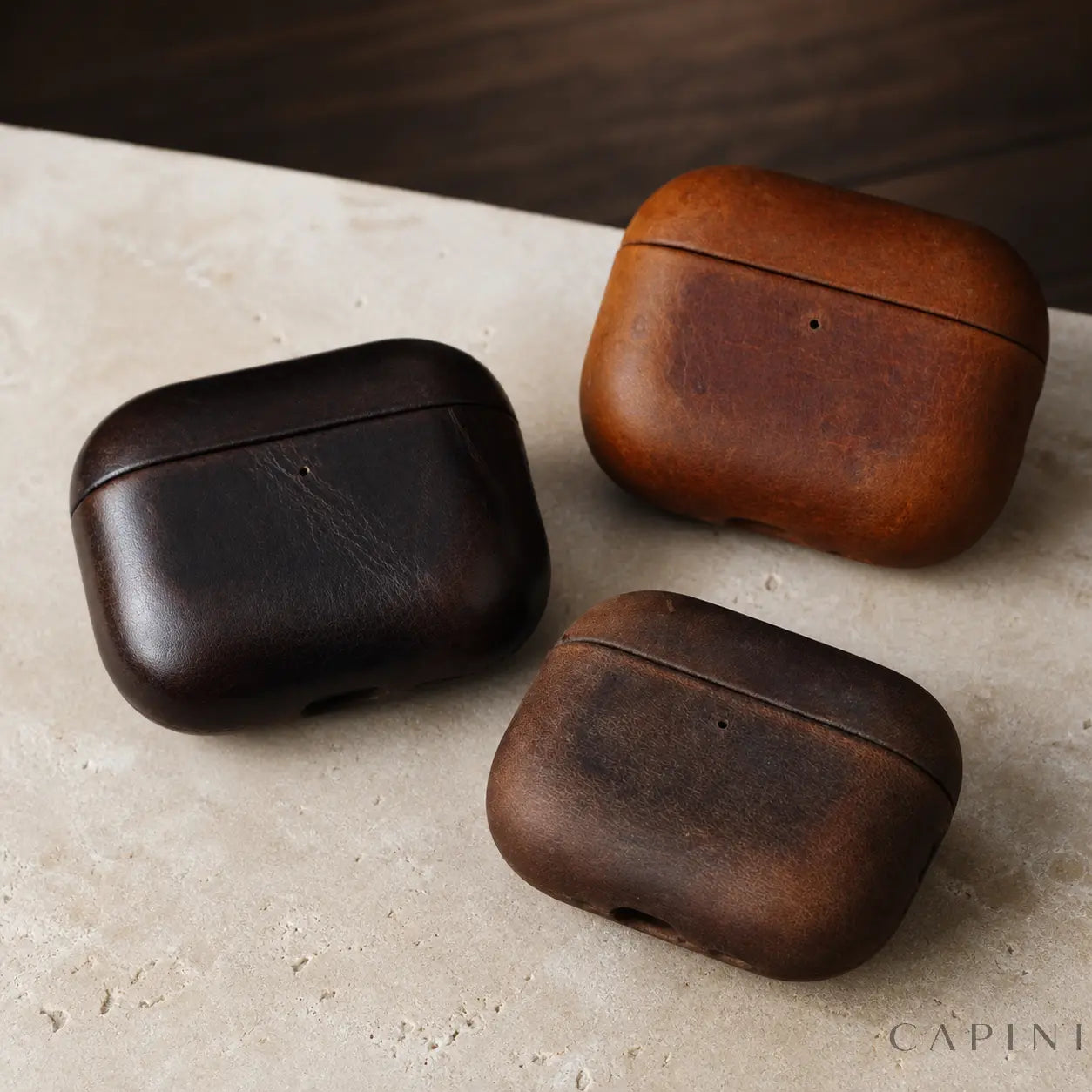 York Full-Grain AirPods Pro 3 cases in Matte Brown, Ebony and Sundown