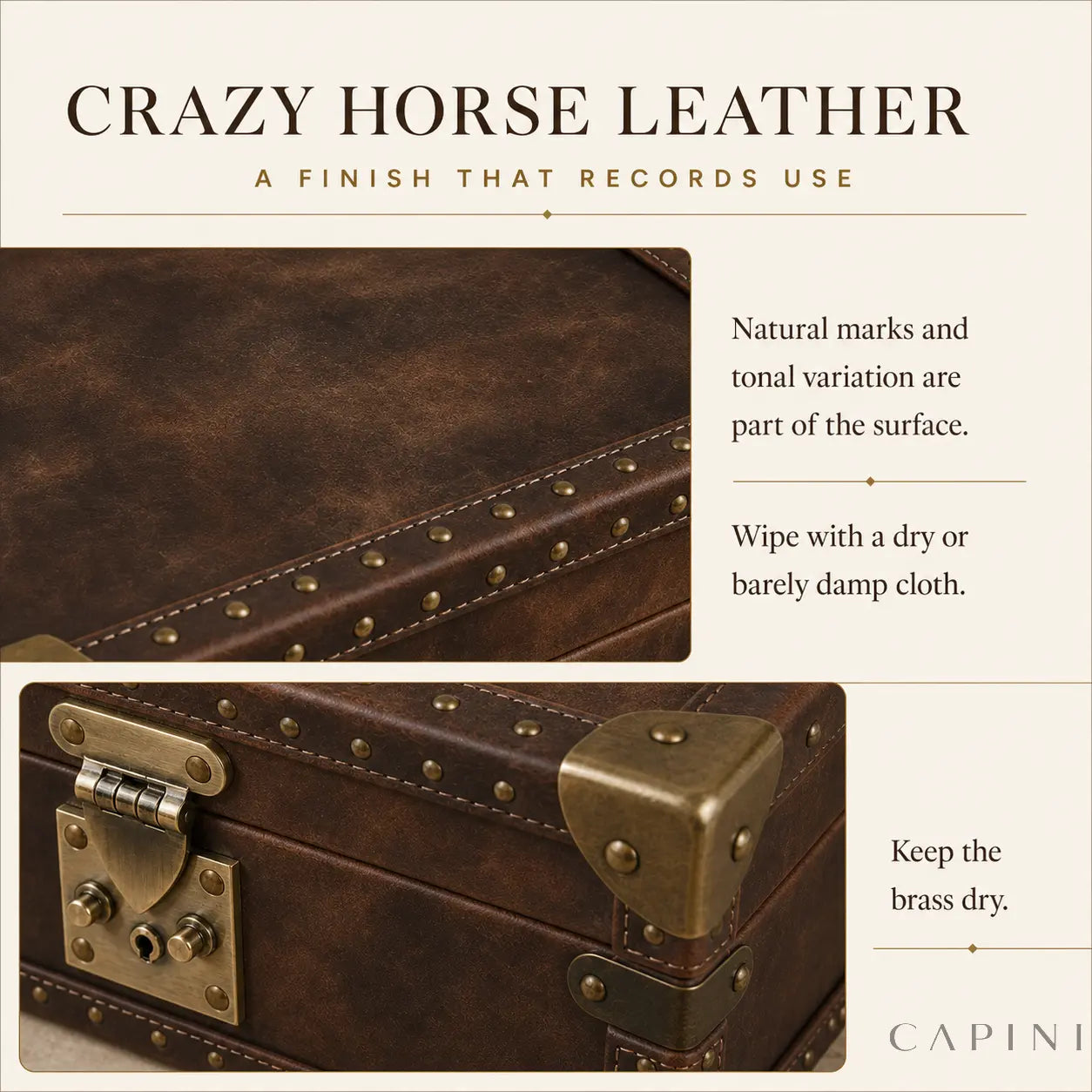 Perugia Crazy Horse leather material and care guide