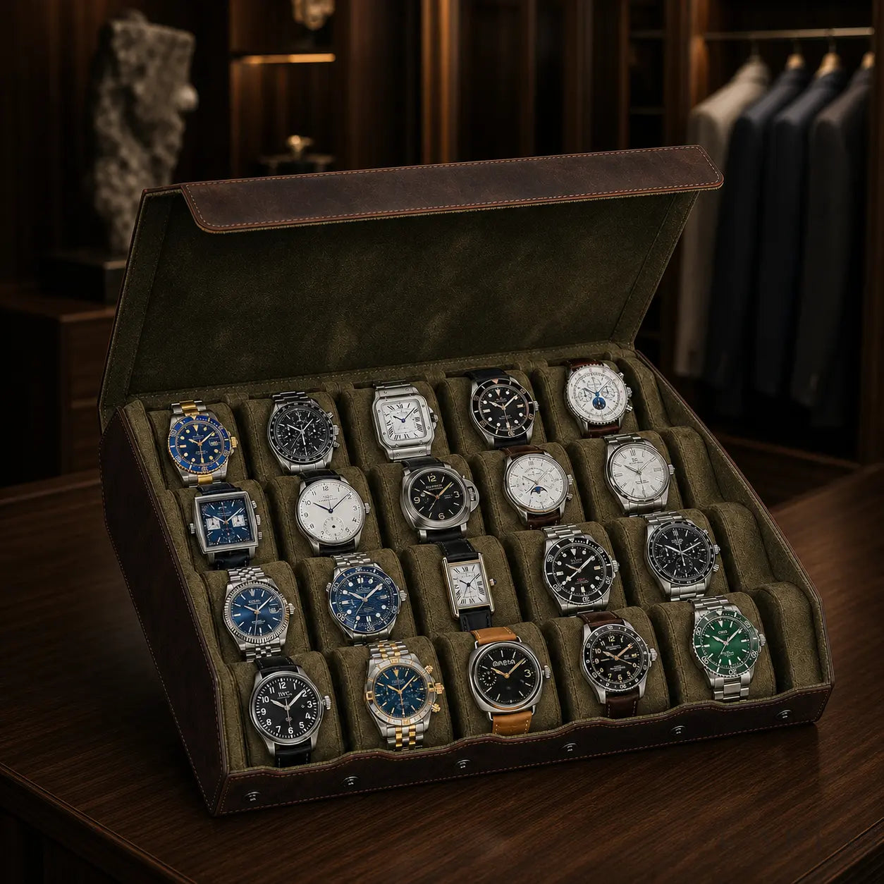 Pienza display case in a private dressing room with an iconic watch collection