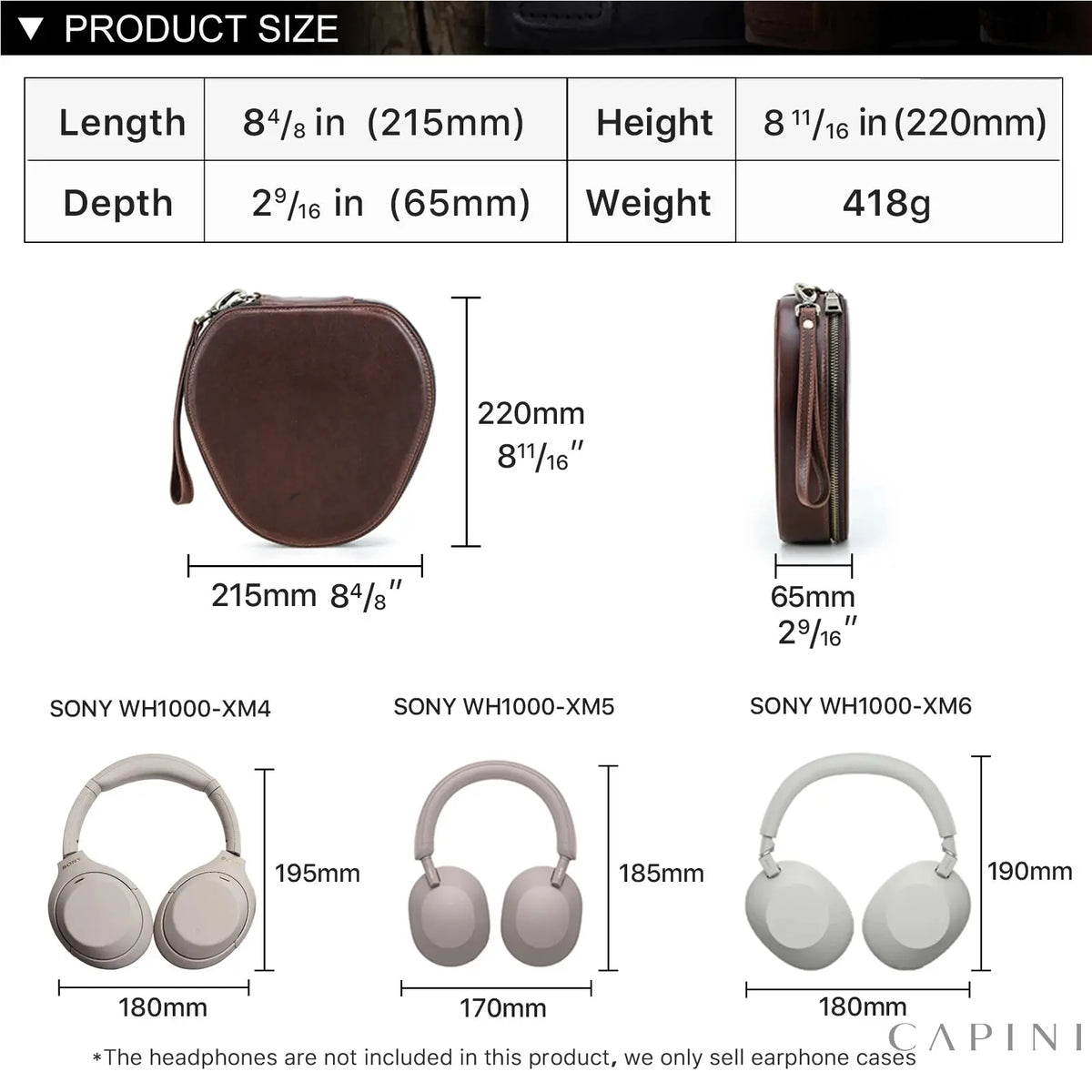 Sanremo case size: 21.5 x 22 x 6.5 cm, 418 g