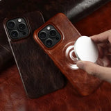 Business Genuine Leather Case for iPhone 16 Pro Max 14 13ProMax 12 11 Magnetic Magsafe Premium Cowhide Phone Cover Back Coque Capini Firenze