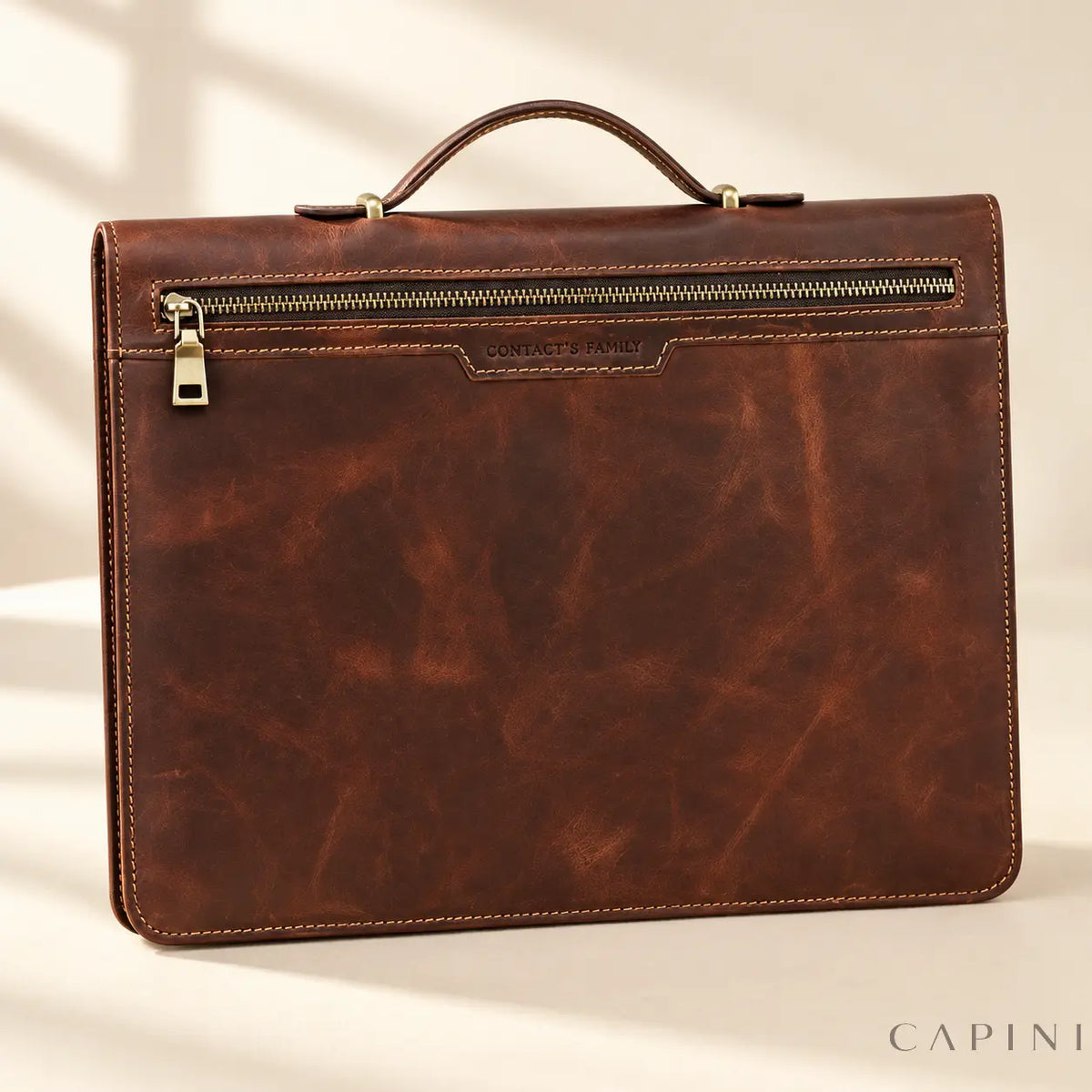 Macerata leather padfolio - carry handle and exterior zip pocket