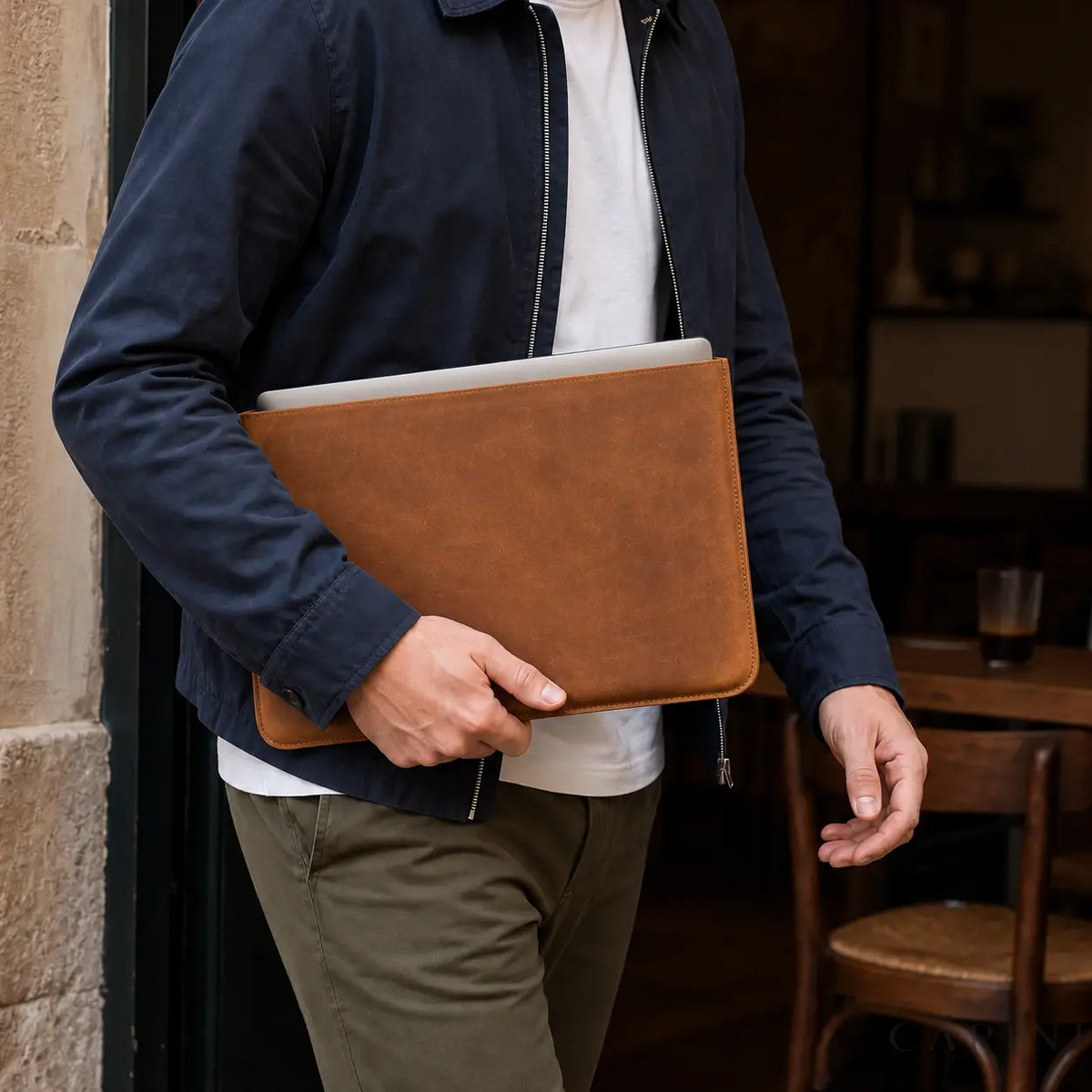 Pavia Cognac carried outside a cafe, open top long edge