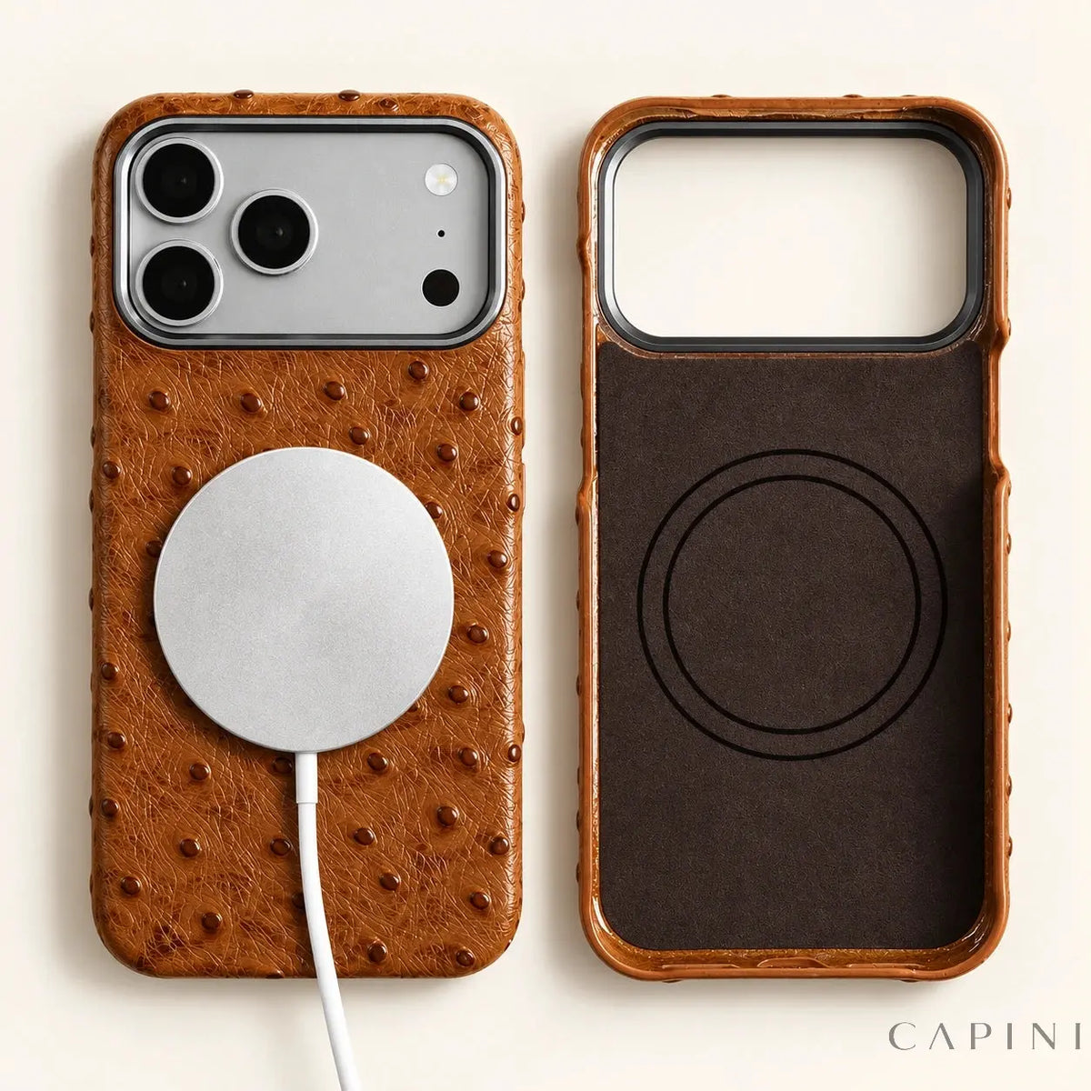 Deruta with a magnetic charging puck alongside its dark interior; illustrative product image. Charger not included.