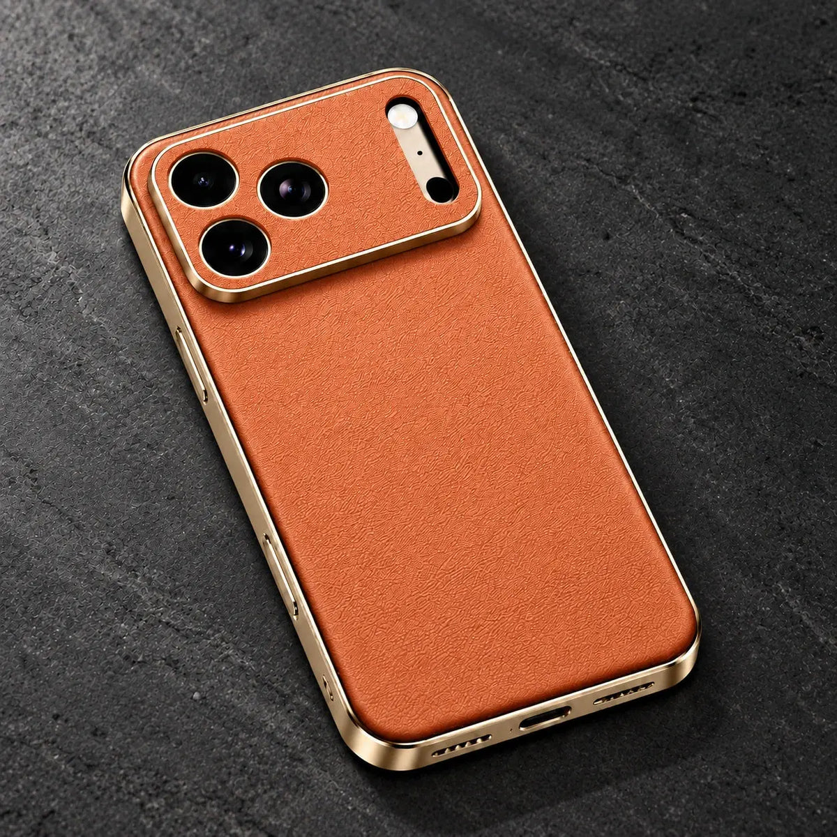 Portofino fine-grain leather case, Orange, on dark stone #Colour_Orange
