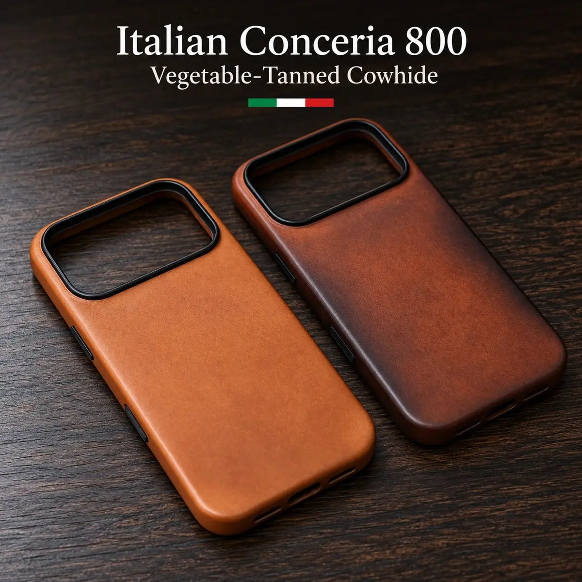 Copenhagen Cognac and Espresso vegetable-tanned cowhide cases — Italian Conceria 800 leather