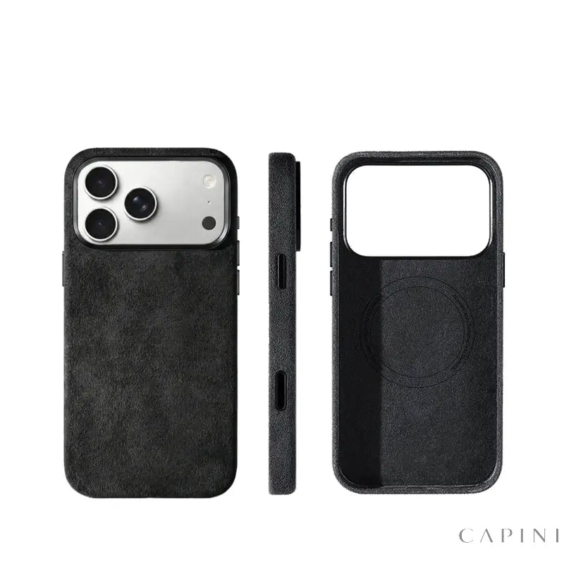 Monaco GT Black Alcantara case, back, side and interior views | CAPINI_COLOR_SWATCH