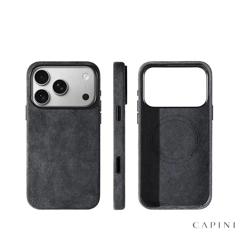 Monaco GT Dark-Grey Alcantara case, back, side and interior views | CAPINI_COLOR_SWATCH