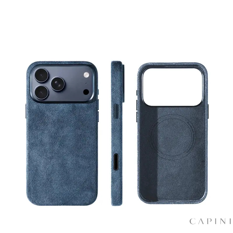 Monaco GT Gray-Blue Alcantara case, back, side and interior views | CAPINI_COLOR_SWATCH