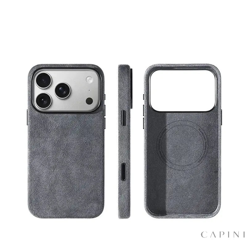 Monaco GT Pale-Grey Alcantara case, back, side and interior views | CAPINI_COLOR_SWATCH