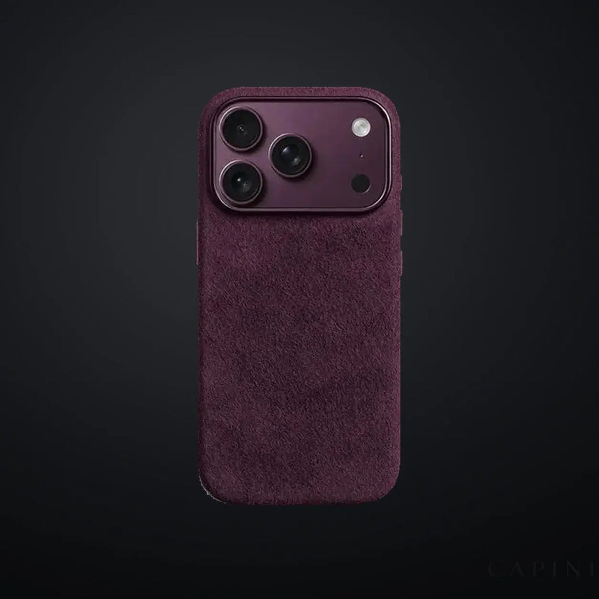 Monaco GT Purple Alcantara iPhone case on a charcoal gradient | CAPINI_GRID_EDITORIAL_20260926