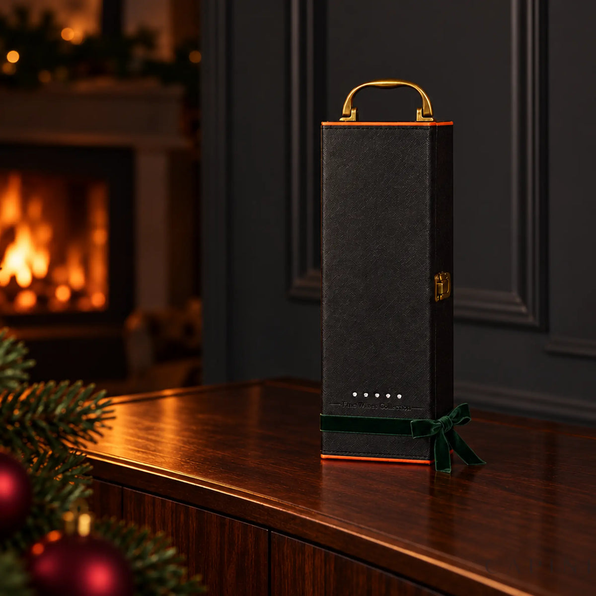 Montalcino Black and Orange wine case in a Christmas gift setting