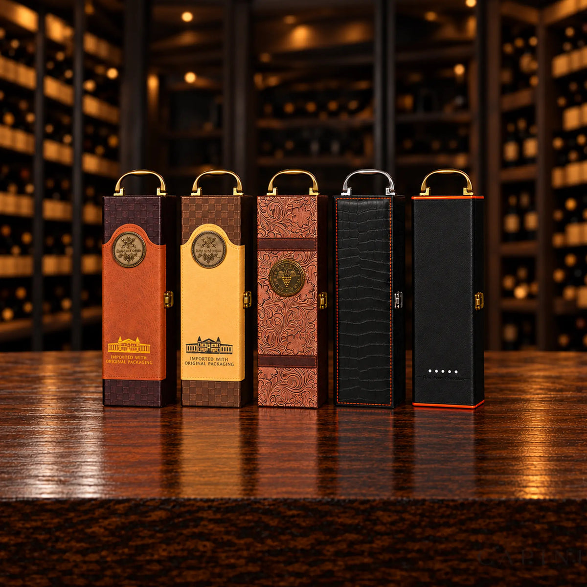 Montalcino wine case showing the five available finishes