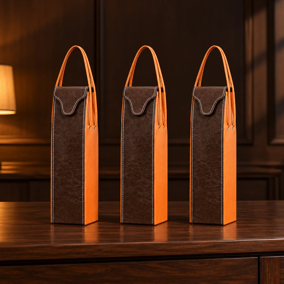 Three Pollenzo one-bottle wine totes in an executive gift setting