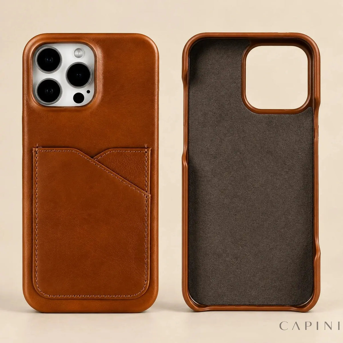 Treviso Cognac - leather card pocket and microfibre interior