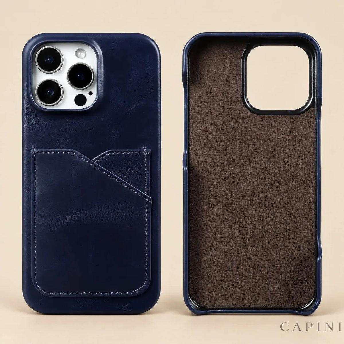 Treviso Navy - leather card pocket and microfibre interior