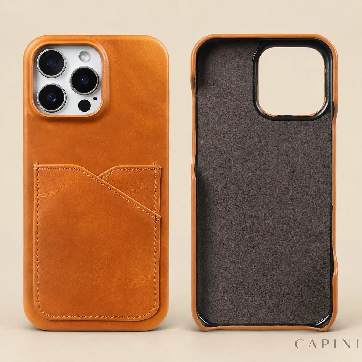 Treviso Tan - leather card pocket and microfibre interior
